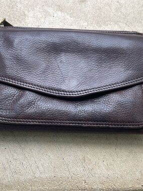 Fossil Brown Pebbled Leather  Envelope Zip Wallet